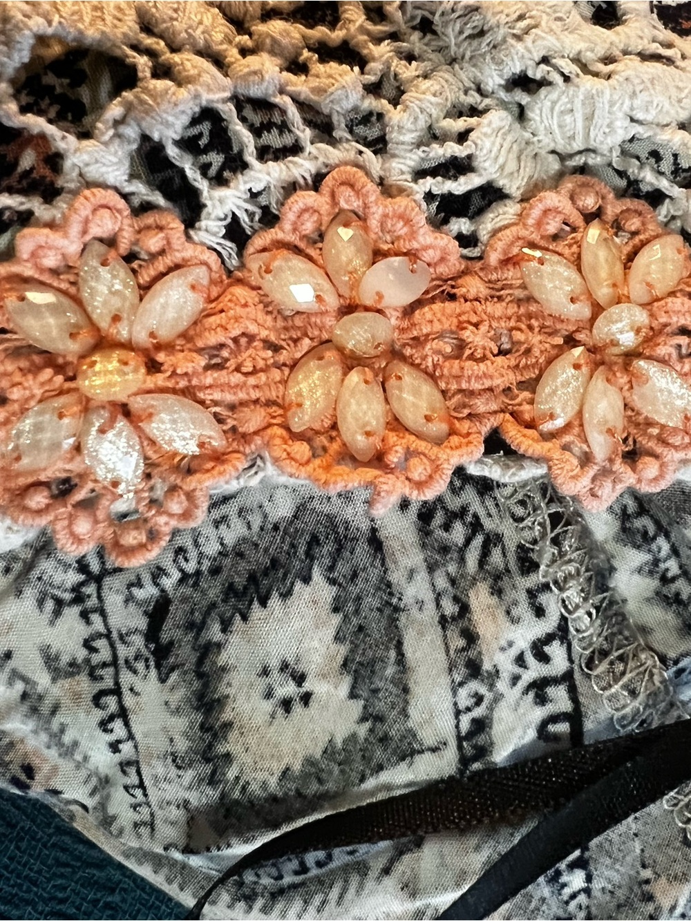 BKE Cream Beaded Crochet V-Neck 3/4 Sleeve BoHo Size M - Picture 12 of 15